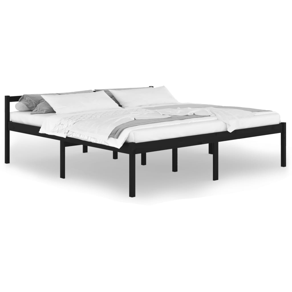 vidaXL senioru gultas rāmis, melns, 200x200 cm, priedes masīvkoks