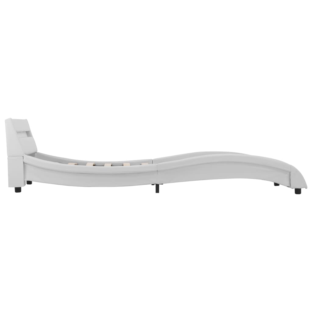 vidaXL gultas rāmis ar LED, balta mākslīgā āda, 90x200 cm
