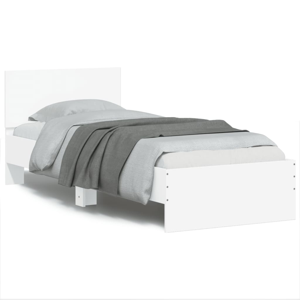 vidaXL gultas rāmis ar galvgali, balts, 75x190 cm, inženierijas koks