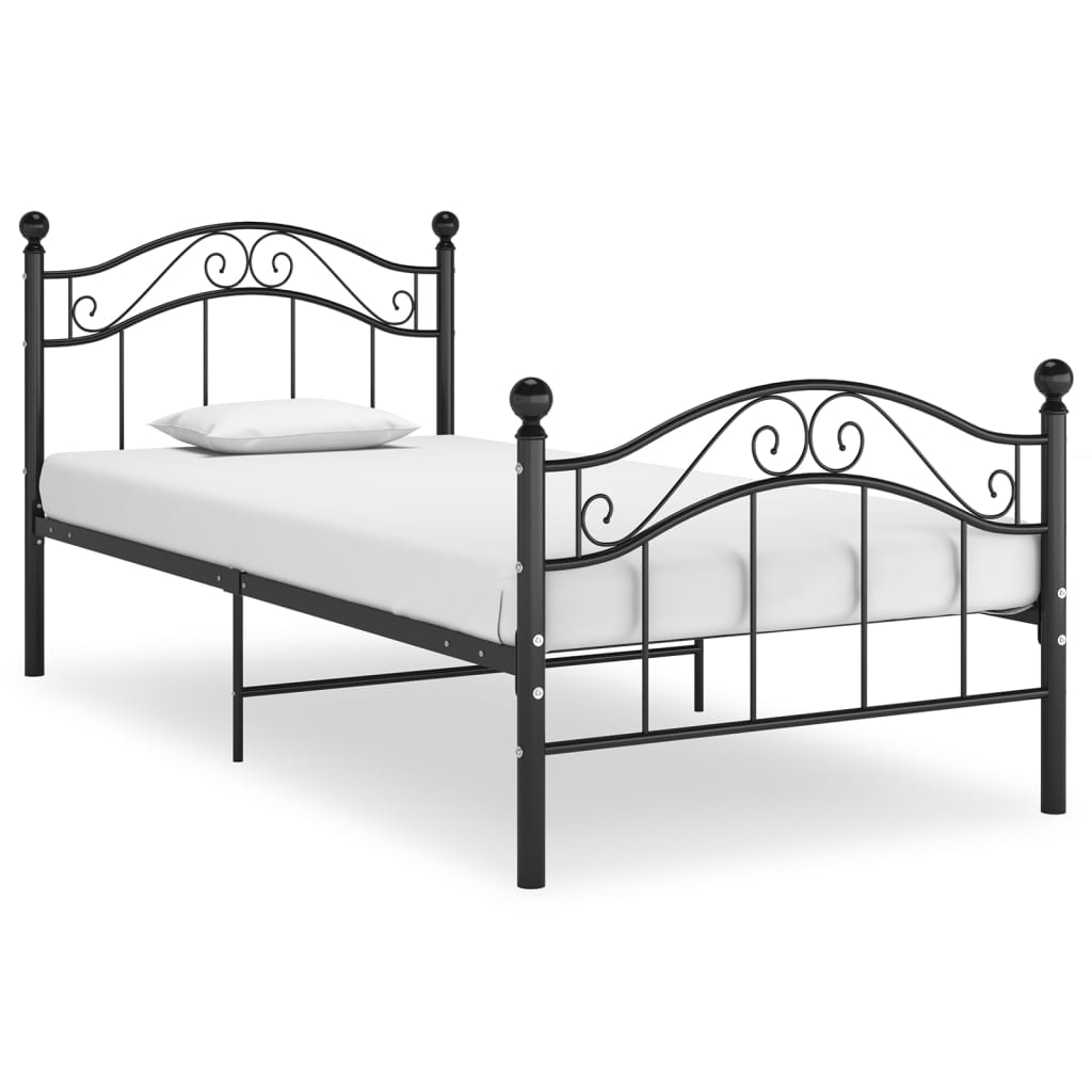 vidaXL gultas rāmis, melns, 90x200 cm, metāls