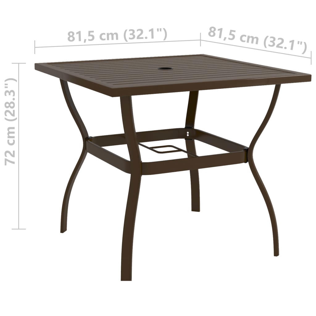 vidaXL dārza galds, brūns, 81,5x81,5x72 cm, tērauds