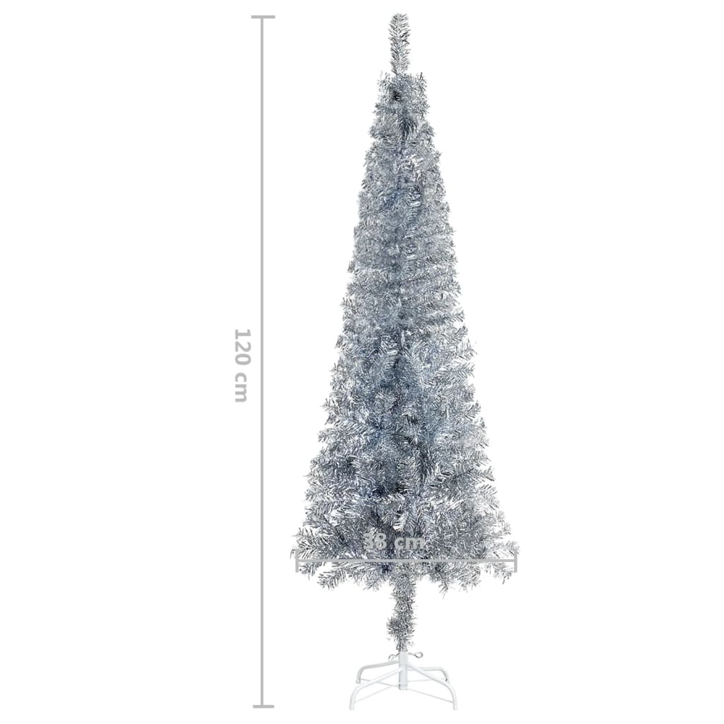 vidaXL Ziemassvētku egle, šaura, sudraba krāsā, 120 cm