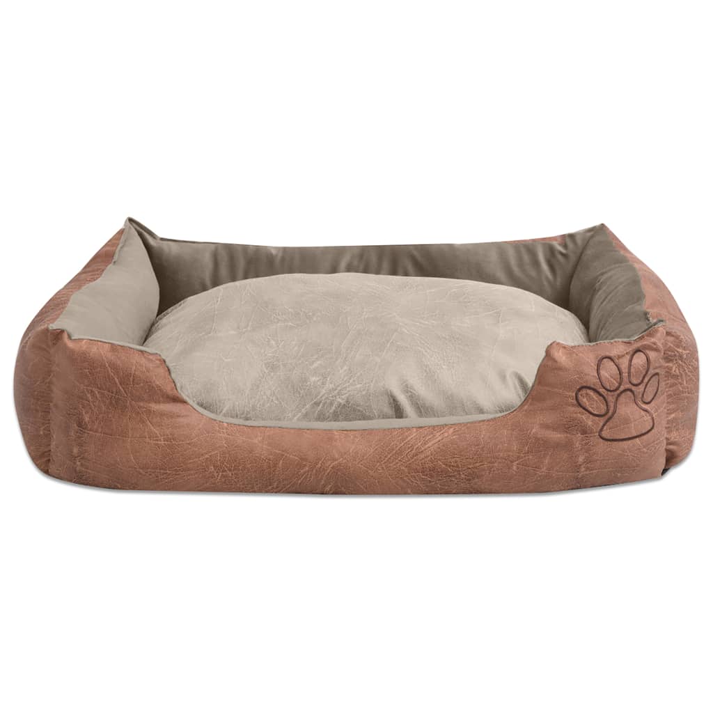 vidaXL suņu gulta + spilvens, PU mākslīgā āda, L, bēša