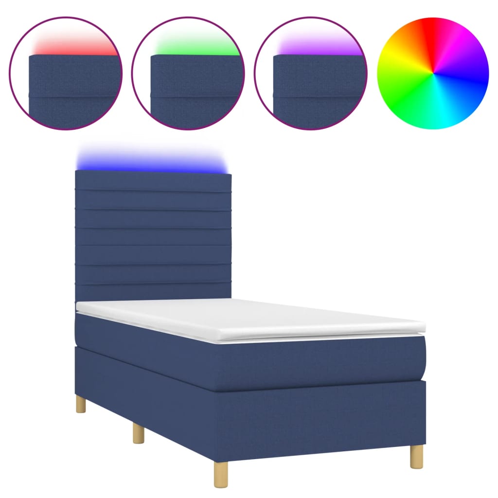 vidaXL atsperu gulta ar matraci, LED, zils audums, 80x200 cm