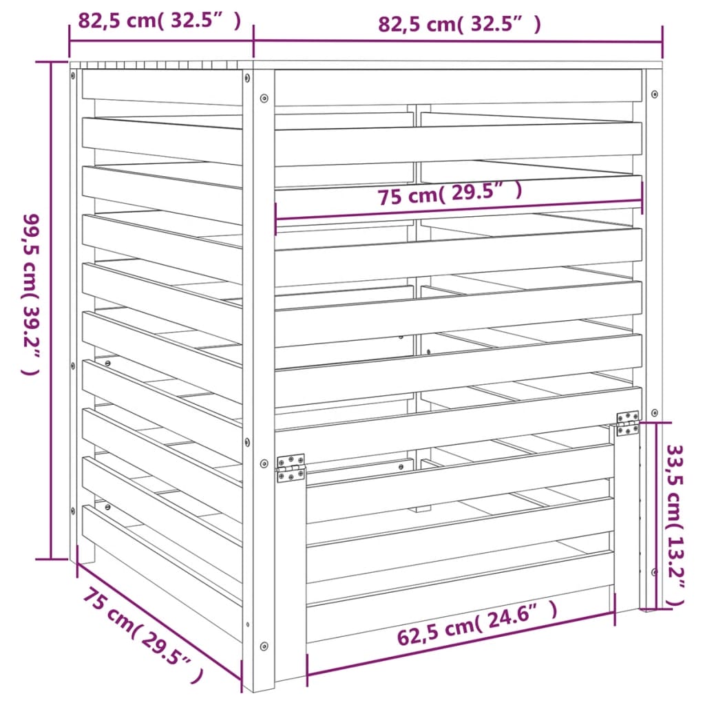 vidaXL komposta kaste, 82,5x82,5x99,5 cm, priedes masīvkoks