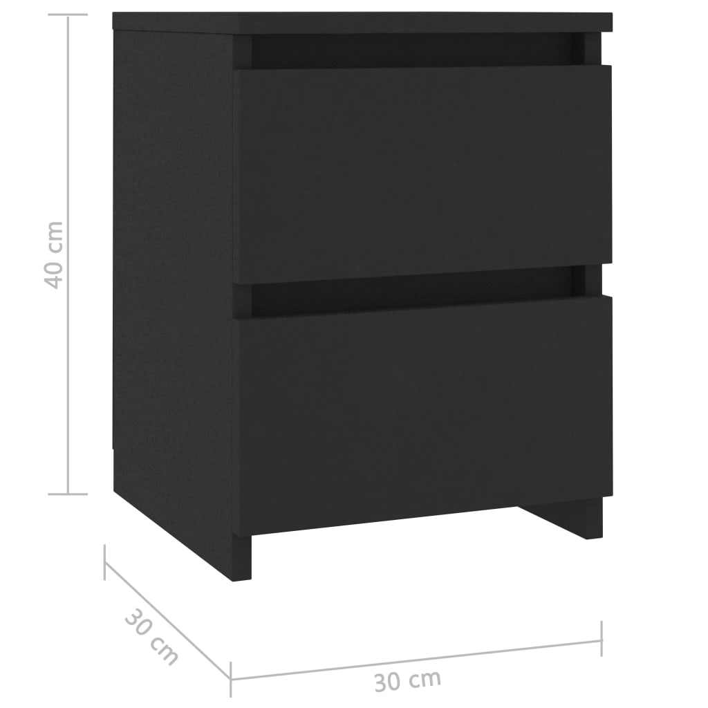 vidaXL naktsskapīši, 2 gab., 30x30x40 cm, melni, skaidu plāksne