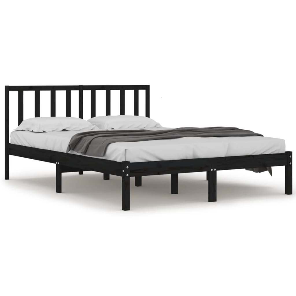 vidaXL gultas rāmis, melns, priedes masīvkoks, 120x190cm, divvietīgs