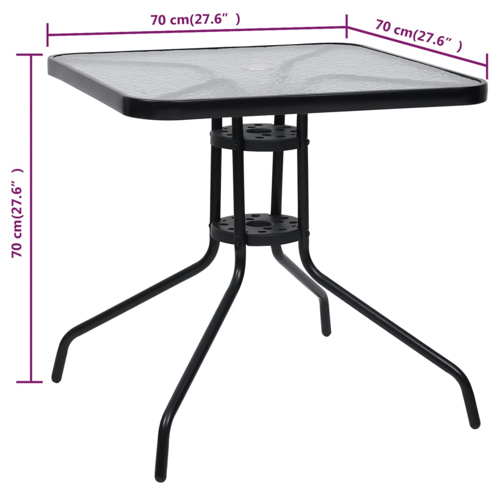 vidaXL dārza galds, 70x70x70 cm, melns, tērauds
