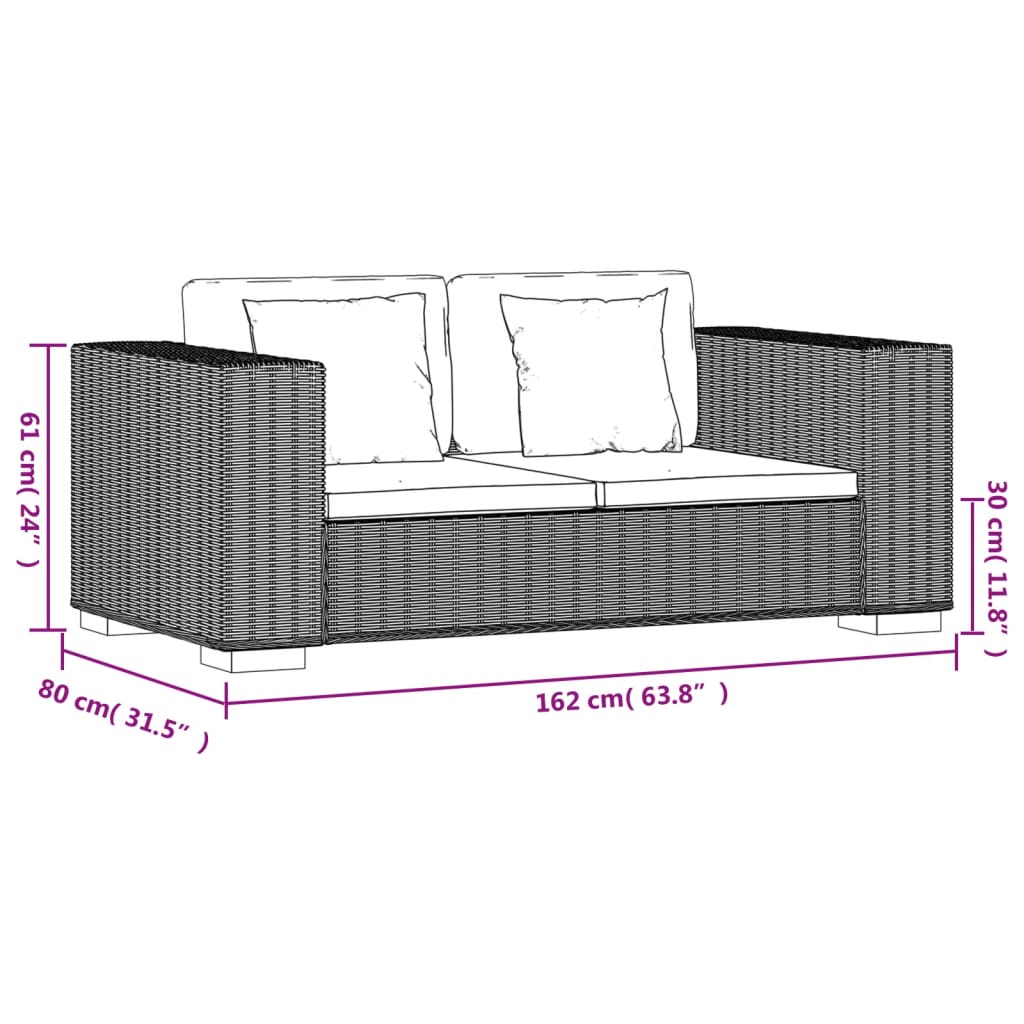 vidaXL divvietīgs dīvāns, 7 gab., īsta rotangpalma