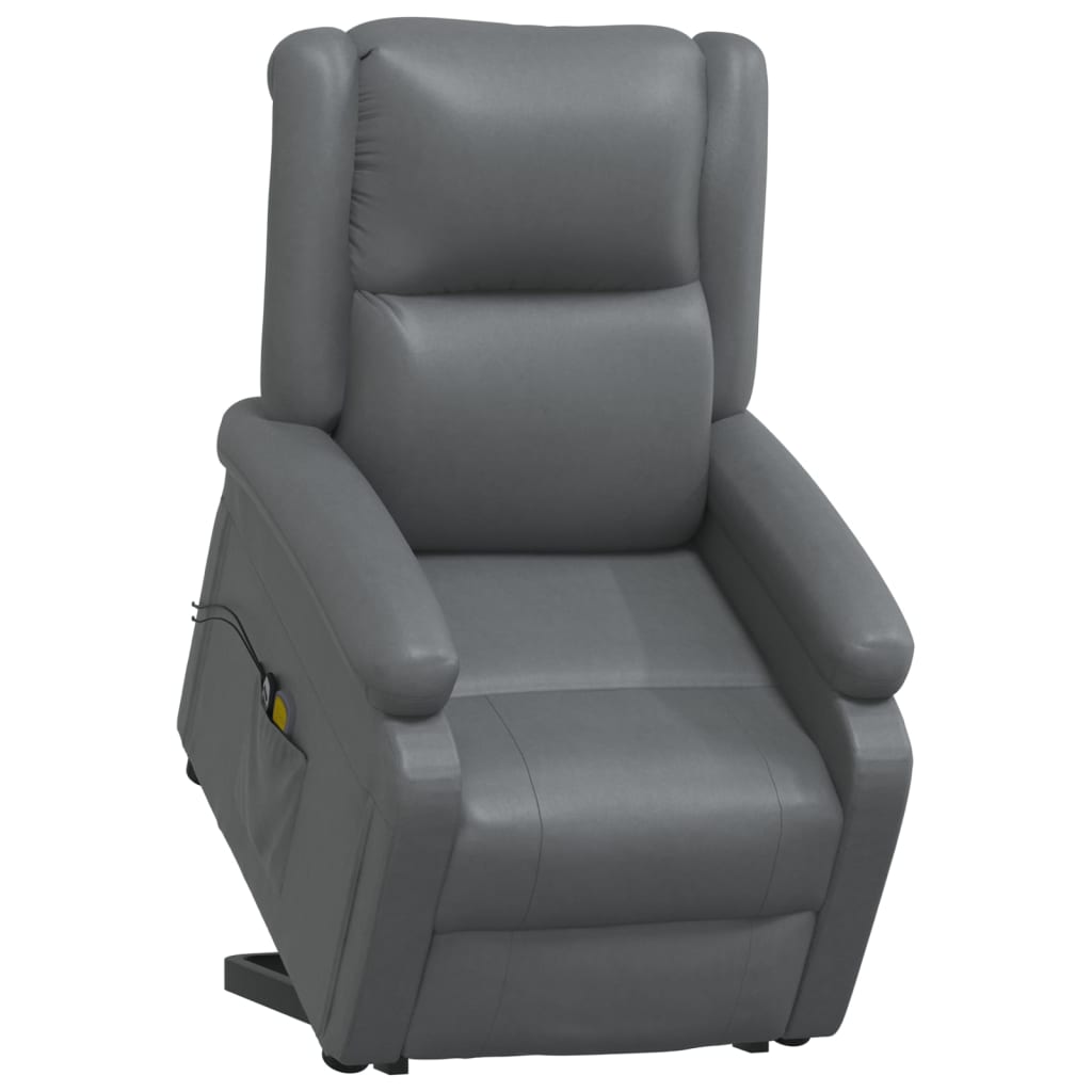 vidaXL masāžas krēsls, paceļams, pelēka mākslīgā āda