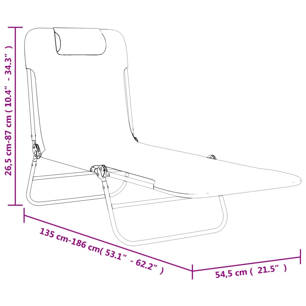 vidaXL saliekami sauļošanās krēsli, 2 gab., brūns tekstilēns, tērauds