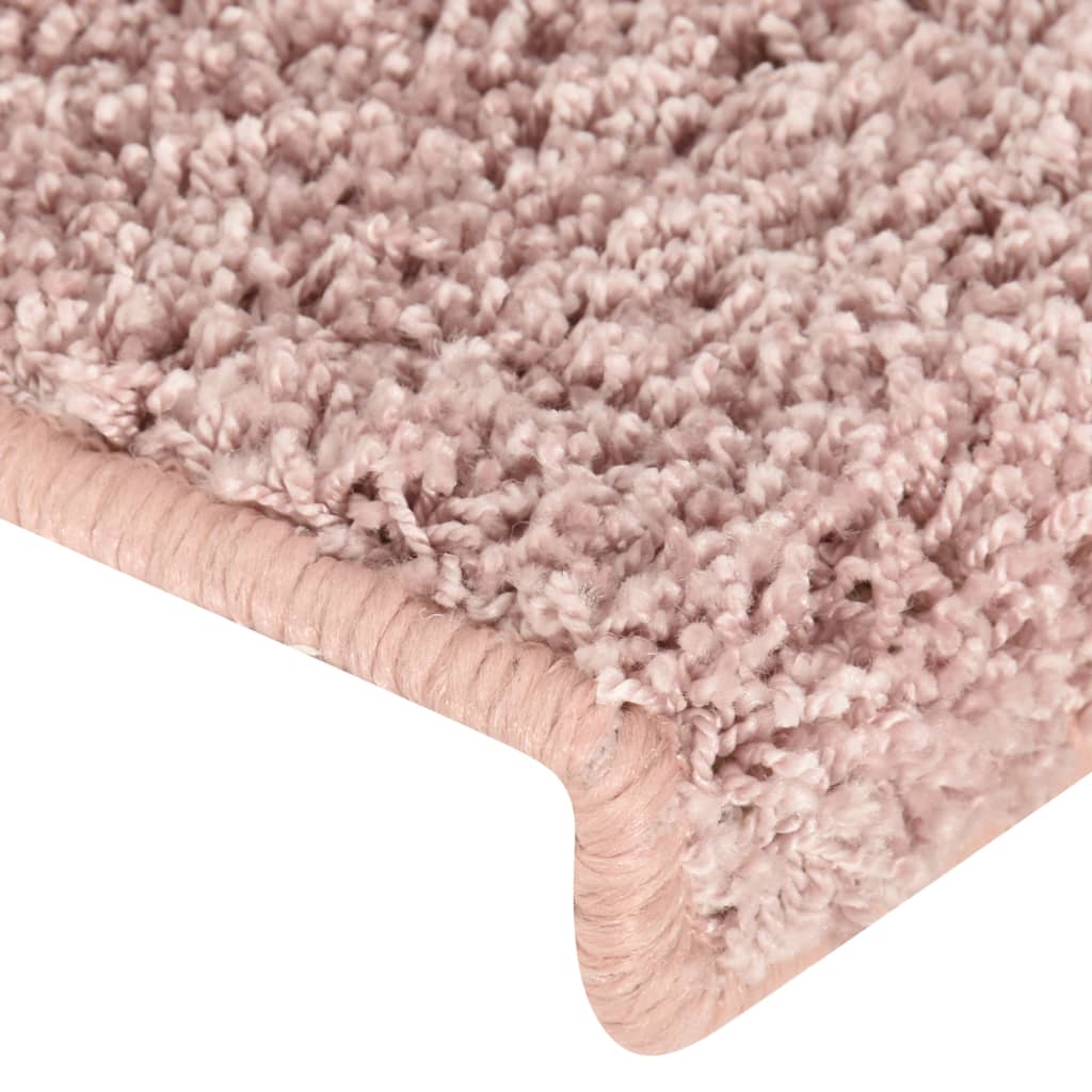 vidaXL kāpņu paklāji, 15 gab., 65x21x4 cm, balti un rozā