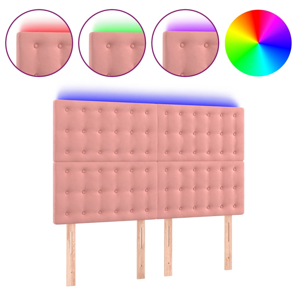 vidaXL gultas galvgalis ar LED, 144x5x118/128 cm, rozā samts