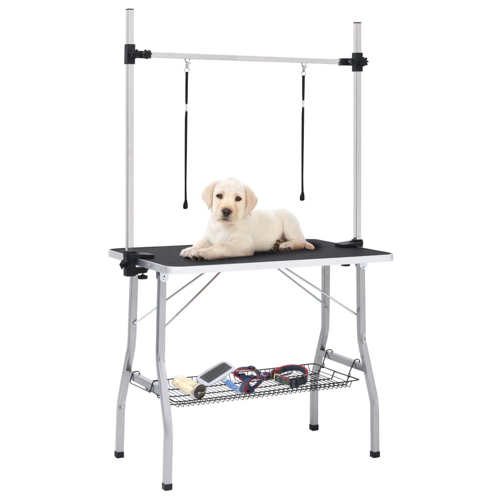 vidaXL regulējams suņu kopšanas galds ar 2 cilpām un grozu