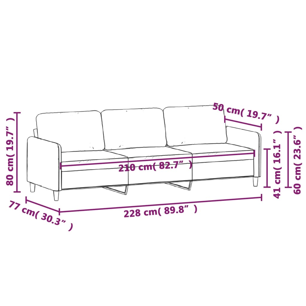 vidaXL trīsvietīgs dīvāns, tumši pelēks audums, 210 cm