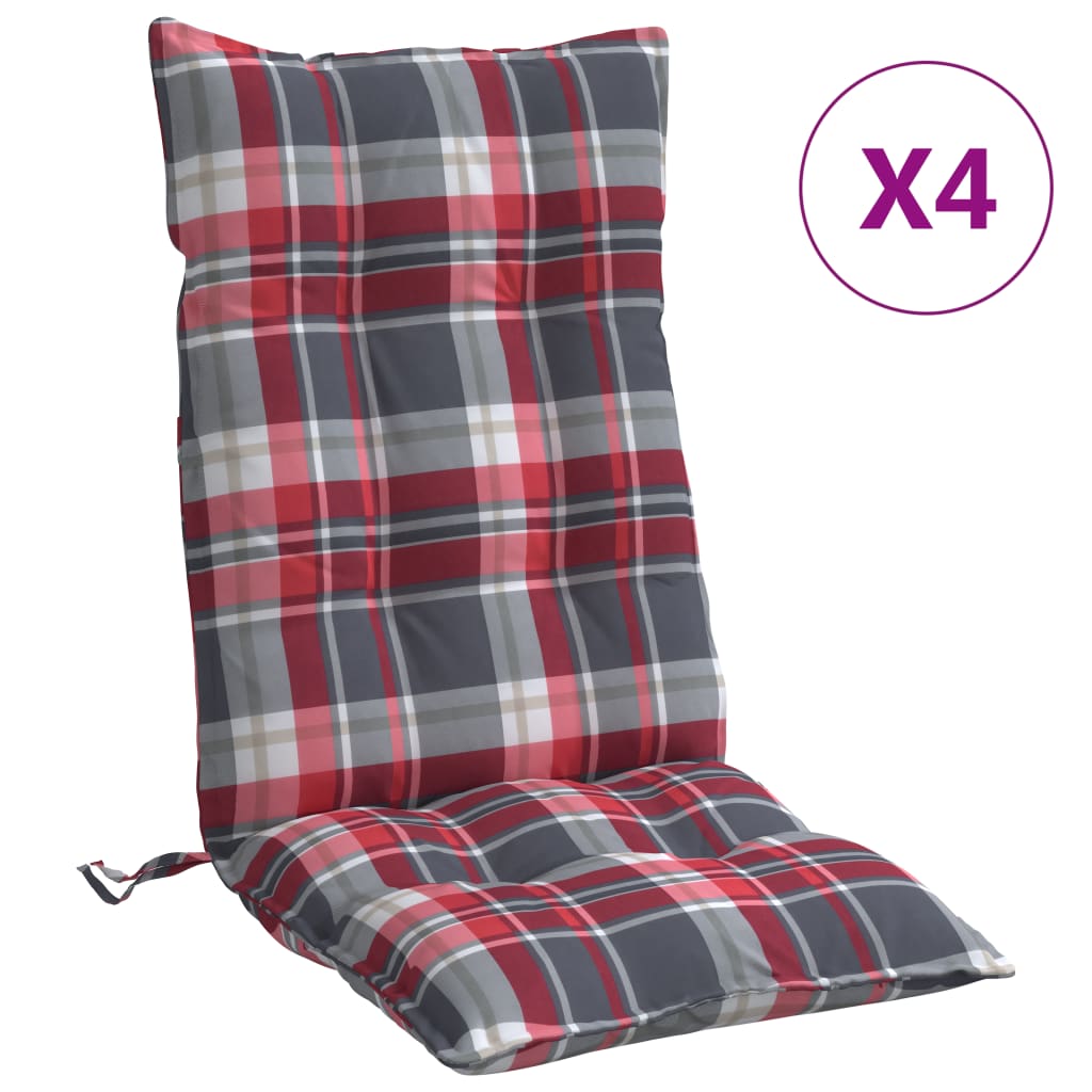 vidaXL dārza krēslu matrači, 4 gab., oksforda audums, sarkanas rūtis