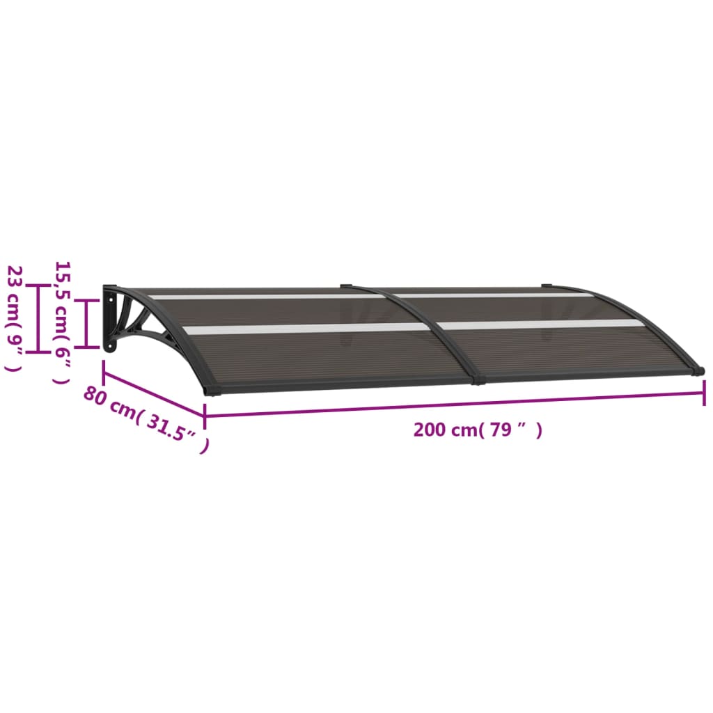 vidaXL durvju jumtiņš, melns, 200x80 cm, PC