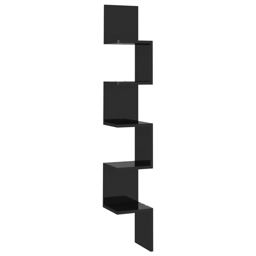 vidaXL sienas plaukts, spīdīgi melns, 20x20x127,5 cm, skaidu plāksne
