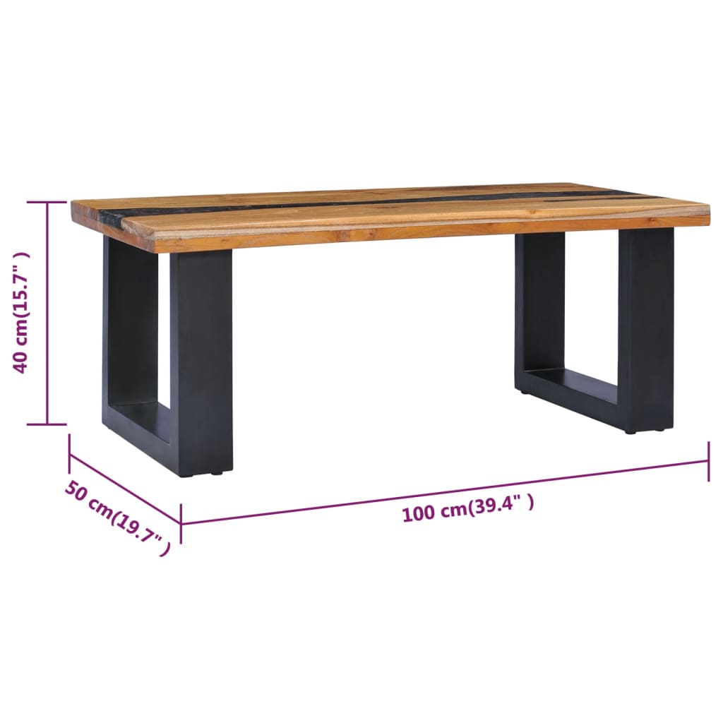 vidaXL kafijas galdiņš, 100x50x40 cm, masīvs tīkkoks un polirezīns