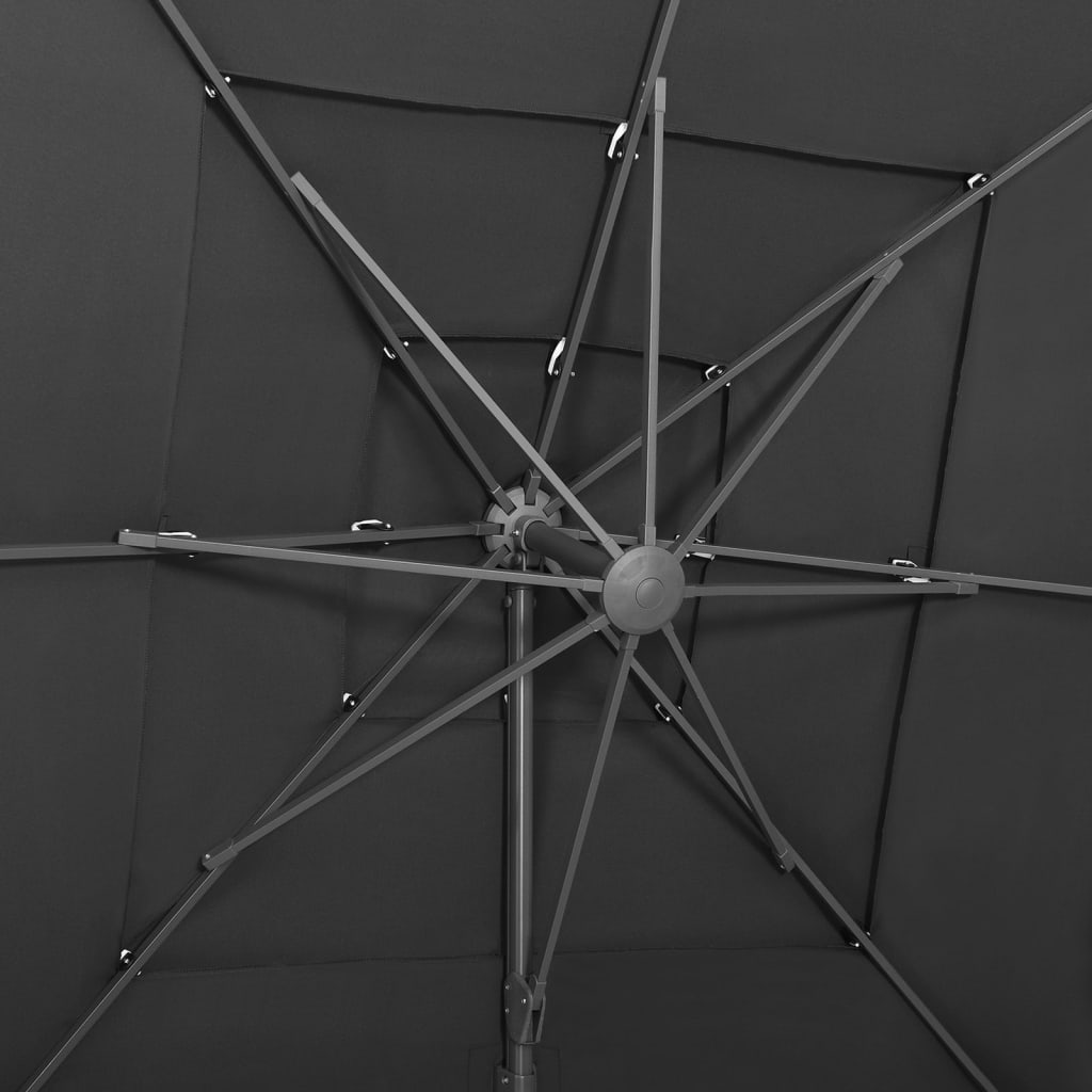 vidaXL 4-līmeņu saulessargs ar alumīnija kātu, 250x250 cm, pelēks