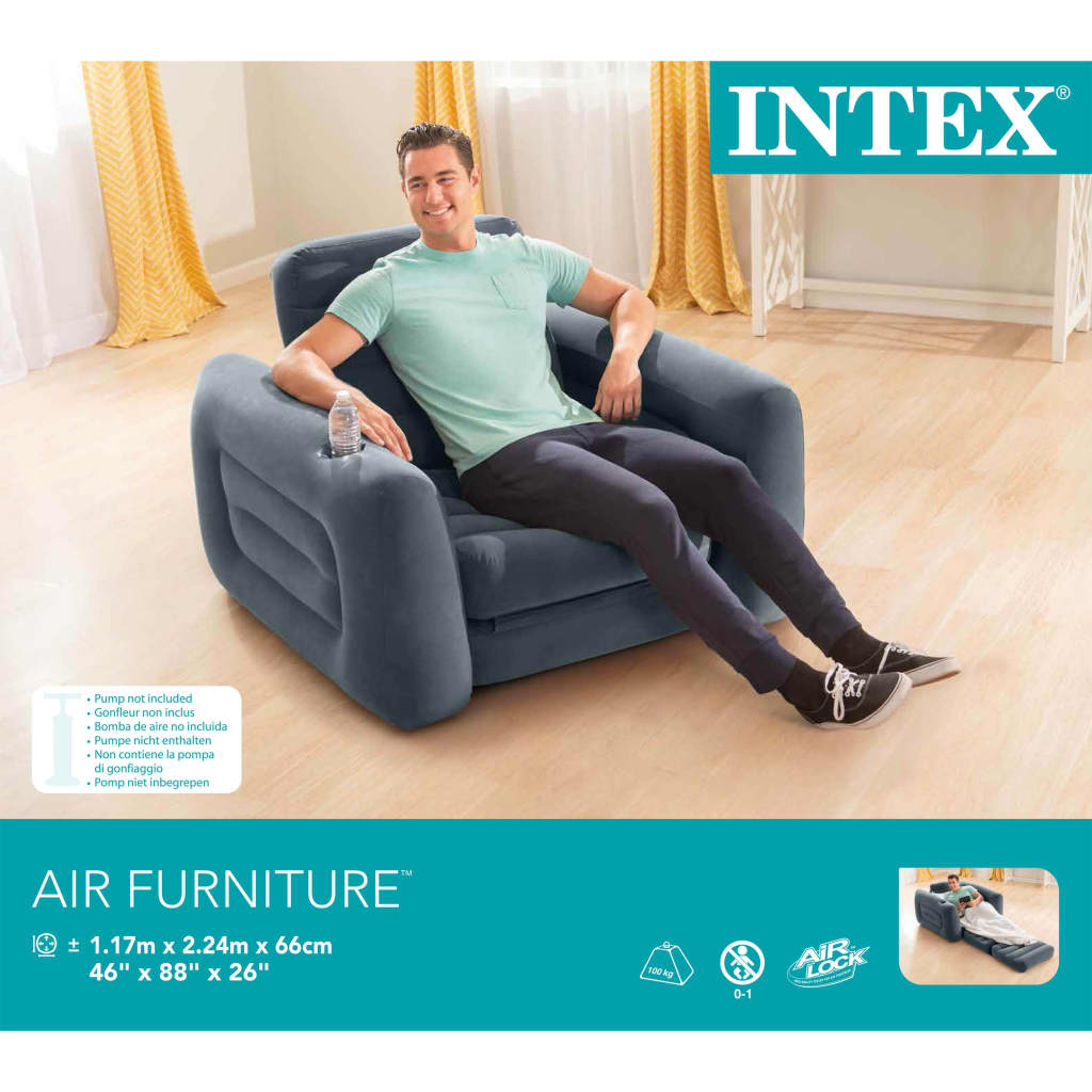Intex izvelkams krēsls, 117x224x66 cm, tumši pelēks