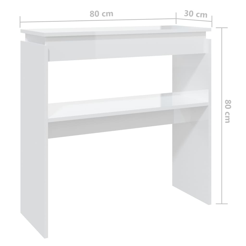 vidaXL konsoles galdiņš, spīdīgi balts, 80x30x80 cm, skaidu plāksne