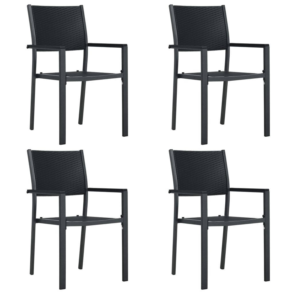 vidaXL dārza krēsli, 4 gab., melna plastmasa, pinuma dizains