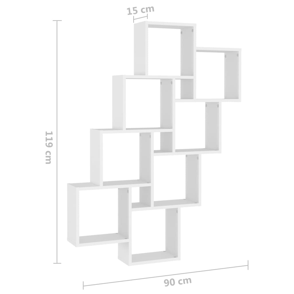 vidaXL sienas plaukts, balts, 90x15x119 cm, skaidu plāksne