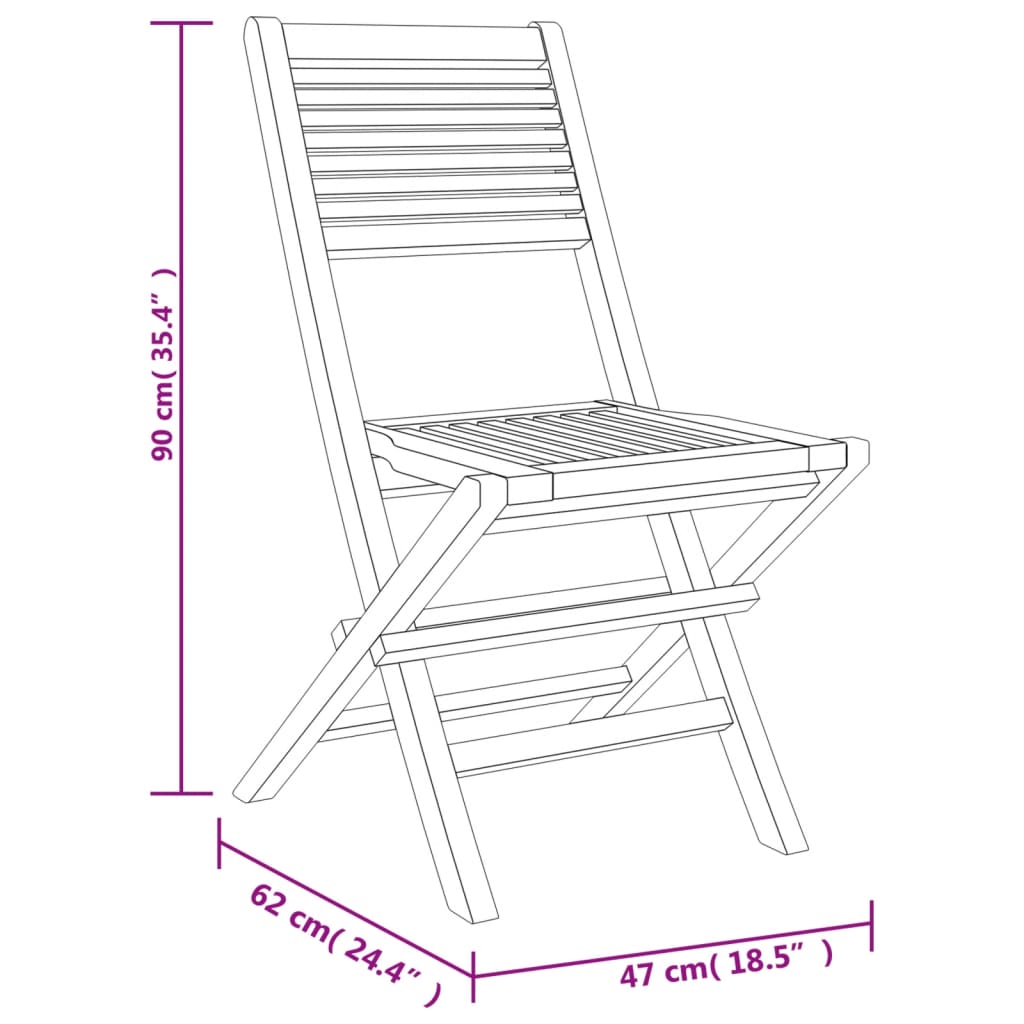vidaXL saliekami dārza krēsli, 2 gab., 47x62x90 cm, masīvs tīkkoks