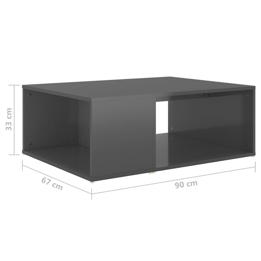 vidaXL kafijas galdiņš, spīdīgi pelēks, 90x67x33 cm, skaidu plāksne