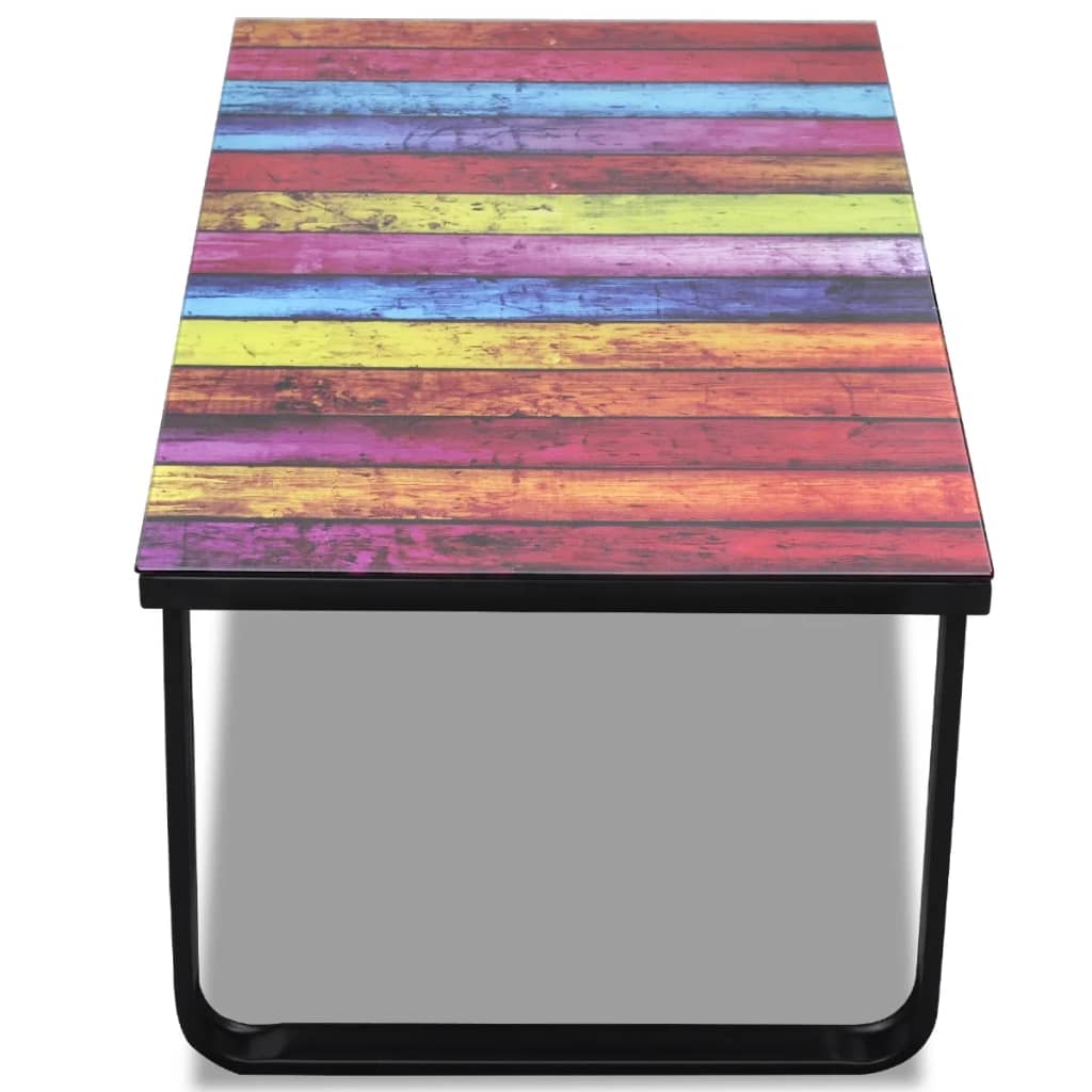 vidaXL kafijas galdiņš ar stikla virsmu, varavīksnes apdruka