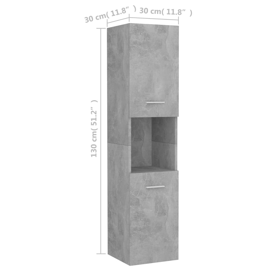 vidaXL vannasistabas skapītis, pelēks, 30x30x130 cm, skaidu plāksne