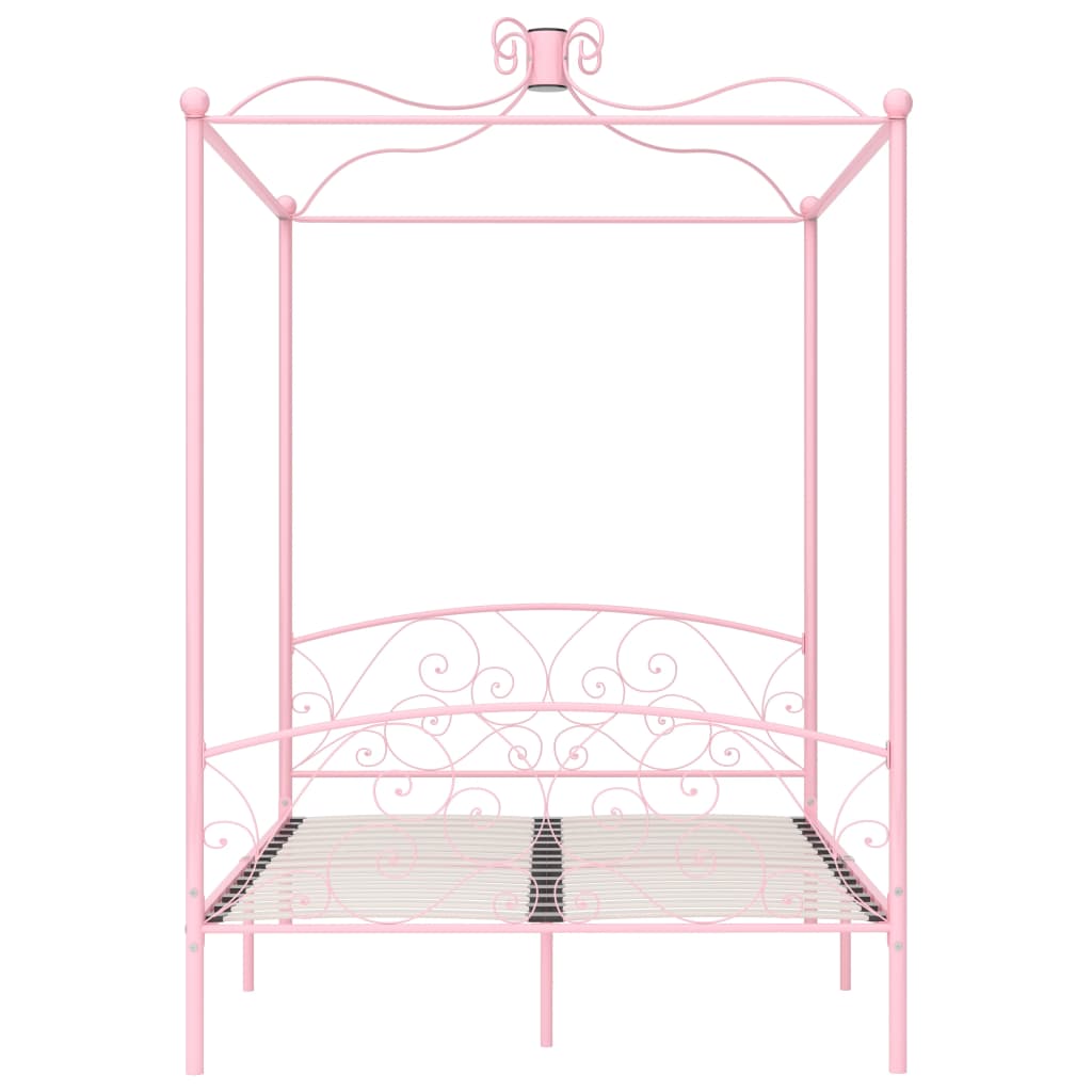 vidaXL gultas rāmis ar nojumi, rozā, metāls, 140x200 cm