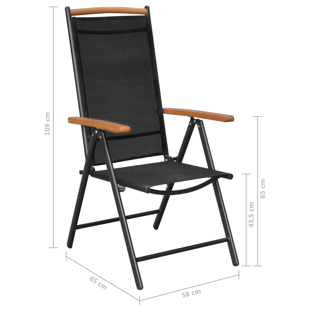 vidaXL saliekami dārza krēsli, 4 gab., alumīnijs un tekstilēns, melni