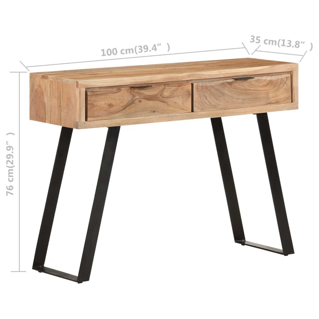 vidaXL konsoles galdiņš, 100x35x76 cm, akācija, dabīgas formas malas