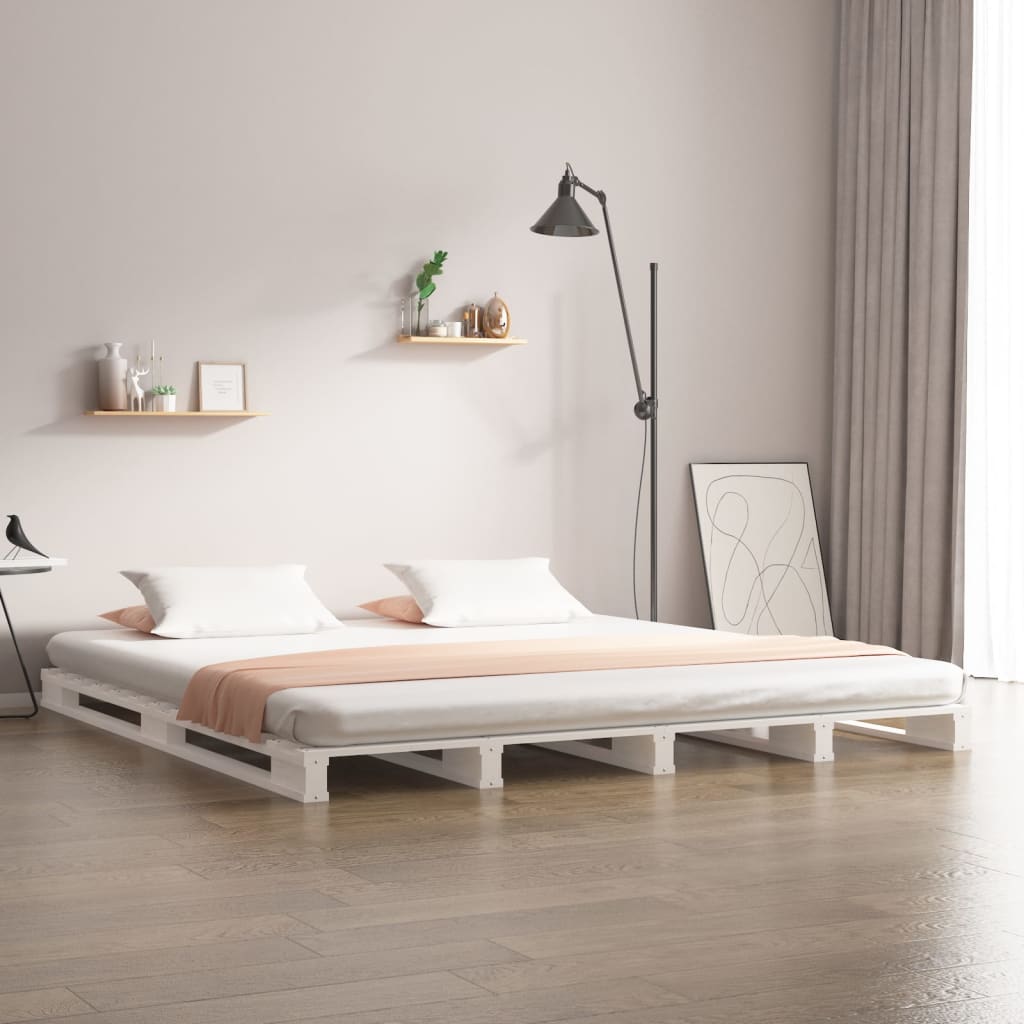 vidaXL palešu gulta, balta, 120x190 cm, priedes masīvkoks, divvietīga