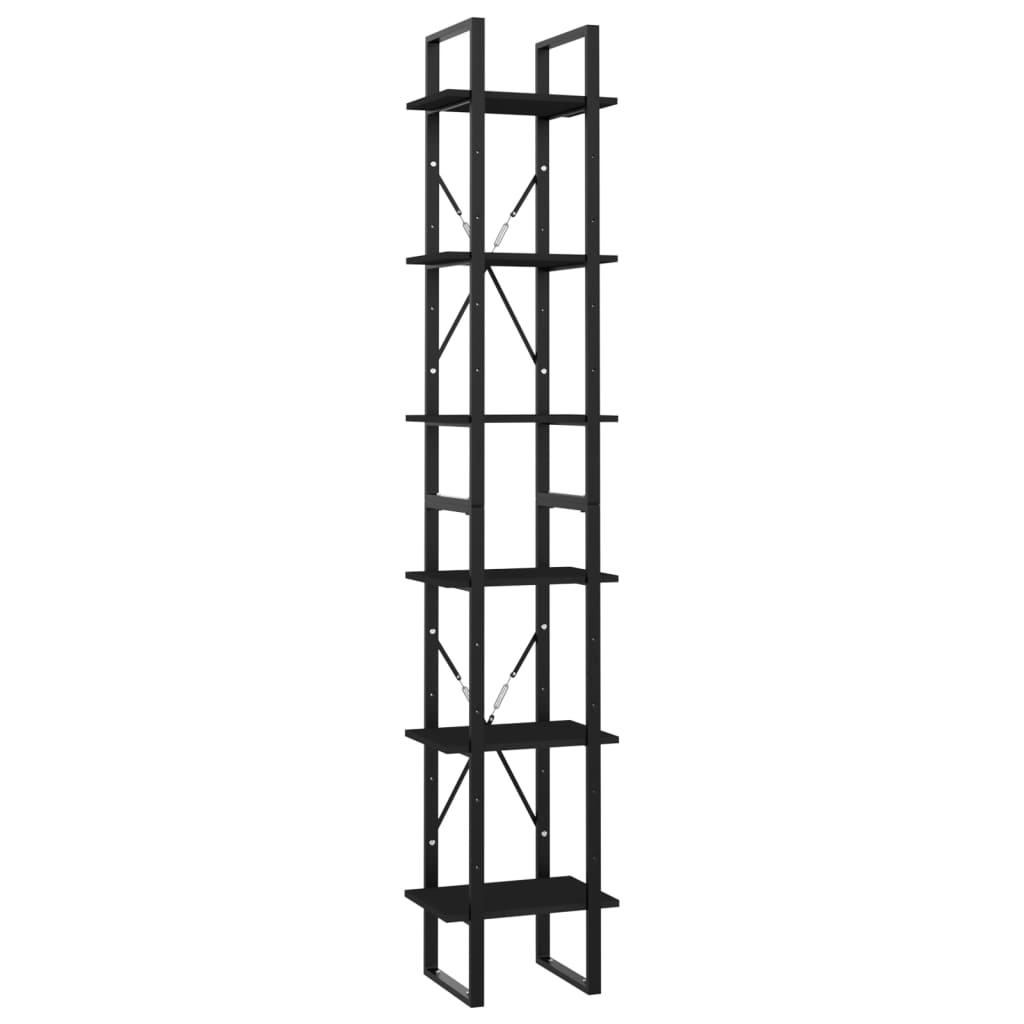 vidaXL 6-līmeņu grāmatu plaukts, melns, 40x30x210 cm, skaidu plāksne