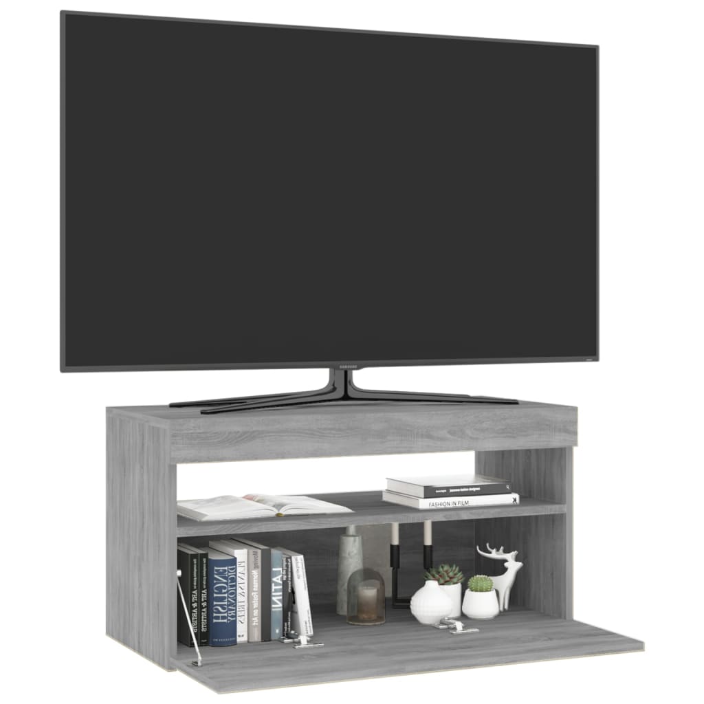 vidaXL TV skapītis ar LED lampiņām, pelēka ozola krāsa, 75x35x40 cm