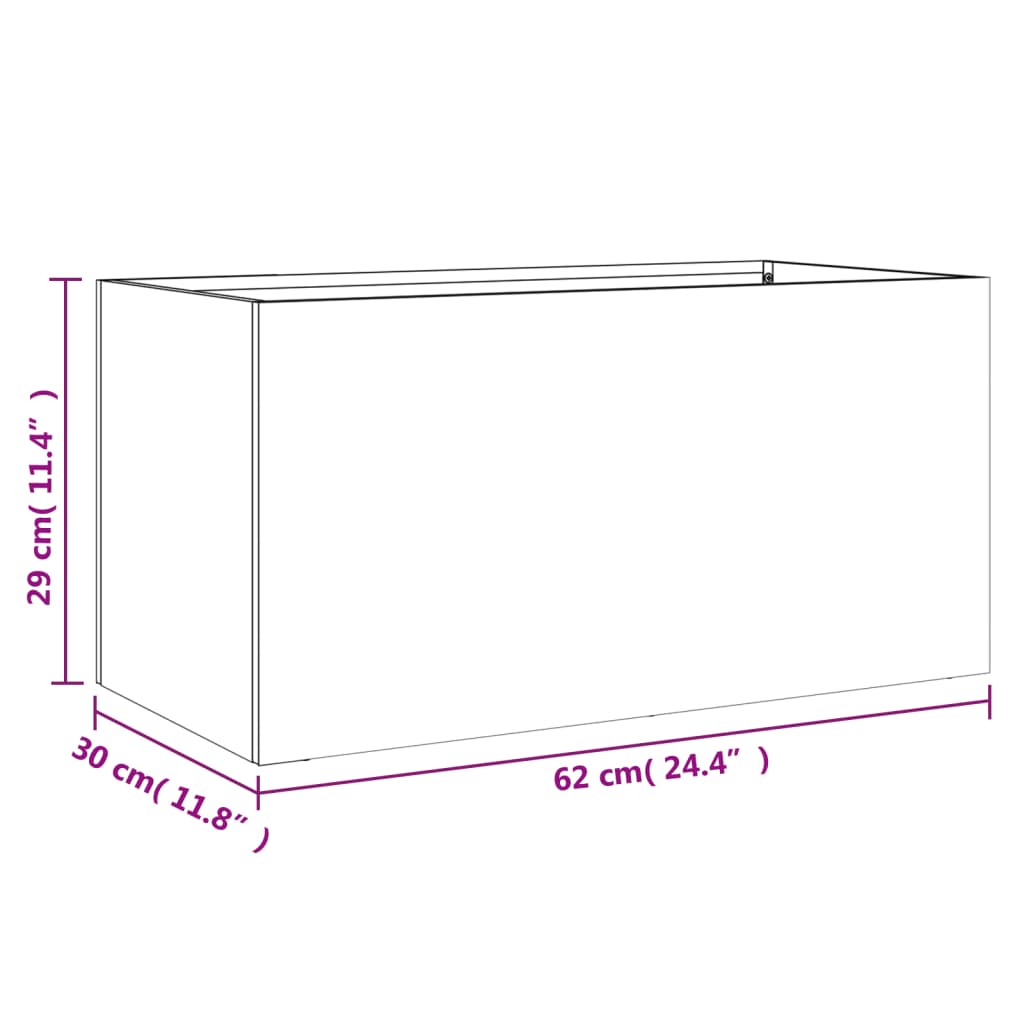 vidaXL puķu kaste, balta, 62x30x29 cm, auksti velmēts tērauds