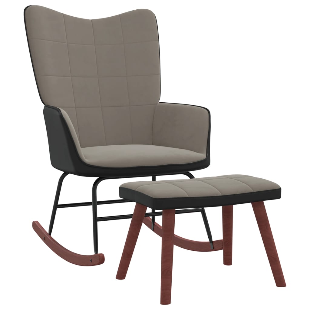 vidaXL šūpuļkrēsls ar kāju balstu, gaiši pelēks, samts un PVC