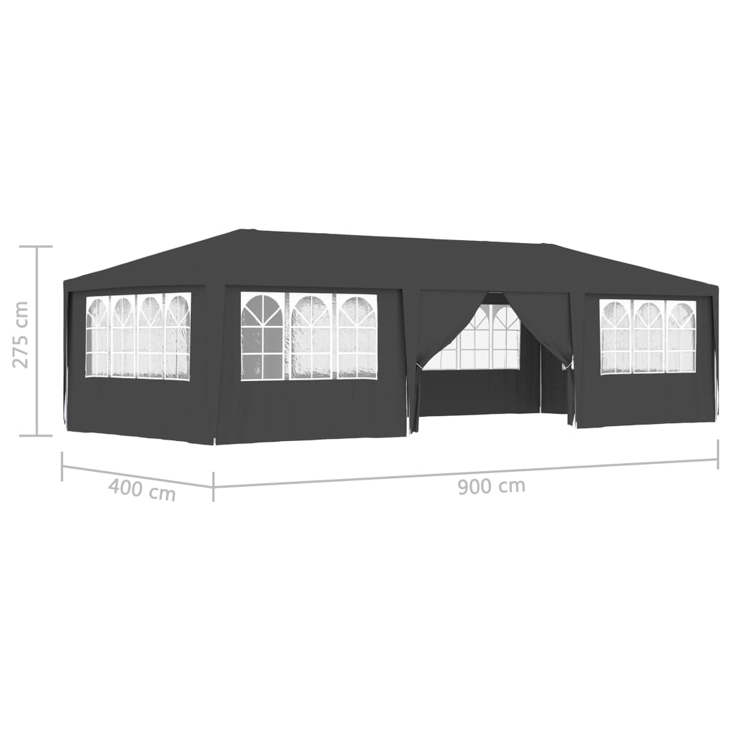 vidaXL dārza nojume ar sānu sienām, profesionāla, 4x9 m, pelēka