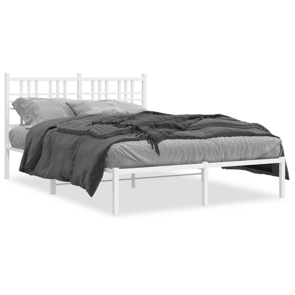 vidaXL gultas rāmis ar galvgali, balts metāls, 135x190 cm
