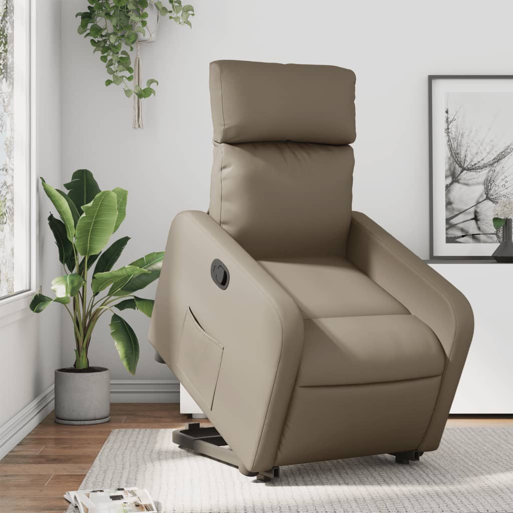 vidaXL atpūtas krēsls, paceļams, kapučīno krāsas mākslīgā āda
