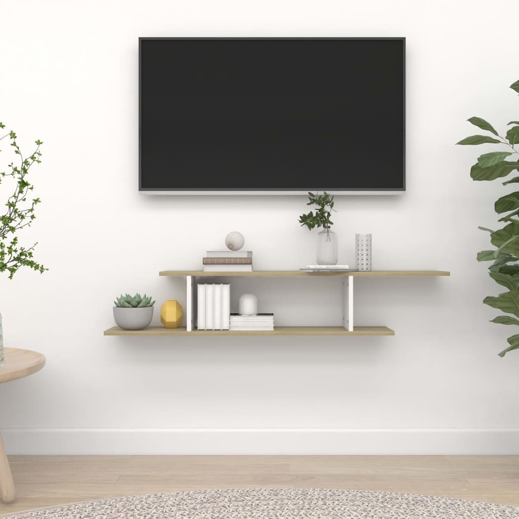 vidaXL sienas TV skapītis, balta un ozolkoka krāsa, 125x18x23 cm