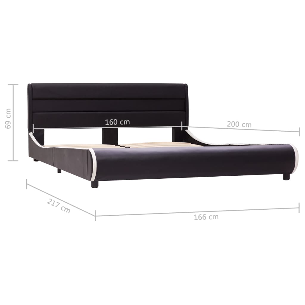 vidaXL gultas rāmis ar LED, melna mākslīgā āda, 160x200 cm