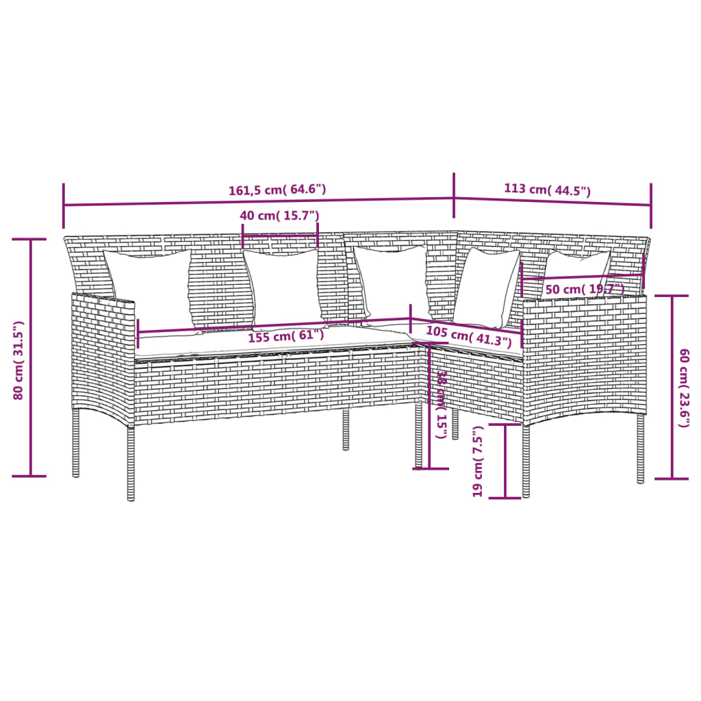 vidaXL stūra dīvāns ar matračiem, brūna PE rotangpalma