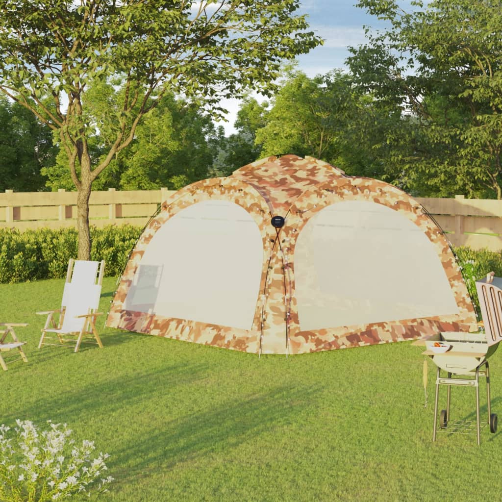vidaXL svinību telts ar LED un 4 sānu sienām, 3,6x3,6x2,3 m, kamuflāža