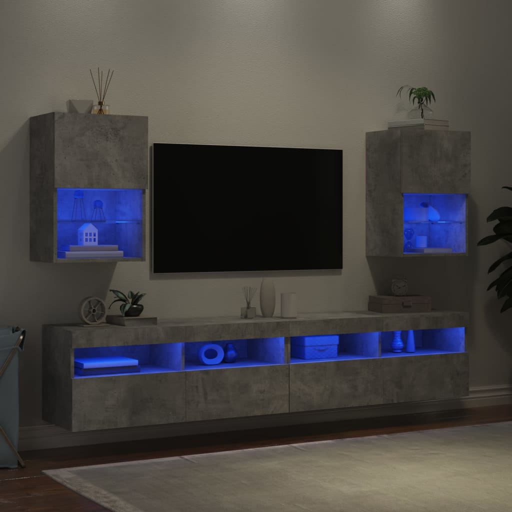 vidaXL TV skapīši ar LED, 2 gab., 40,5x30x60 cm, betona pelēki
