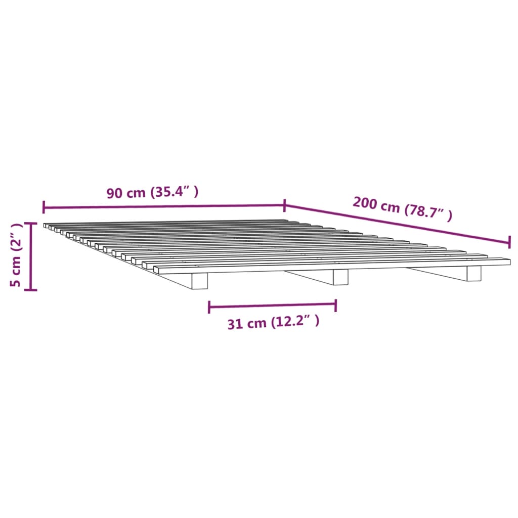 vidaXL gultas rāmis, 90x200 cm, priedes masīvkoks
