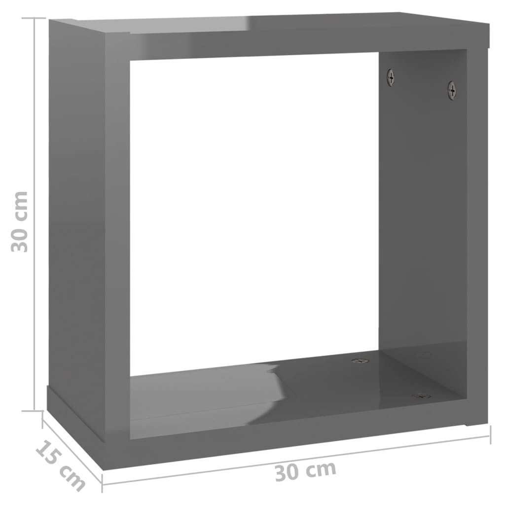 vidaXL kuba formas sienas plaukti, 6 gab., 30x15x30 cm, spīdīgi pelēki